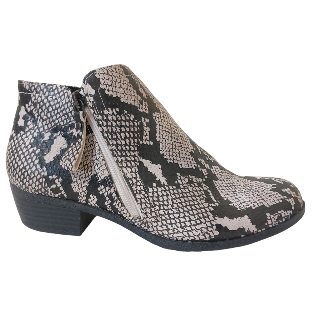 Arizona Jeans Womens Snake Print Galen Block Heel Zipper Ankle Booties